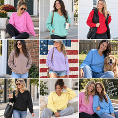 🔥 Pigment-Dyed Cozy Campfire V-Neck Sweatshirt | Soft & Relaxed Everyday Comfort