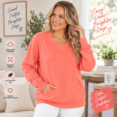 🔥 Pigment-Dyed Cozy Campfire V-Neck Sweatshirt | Soft & Relaxed Everyday Comfort