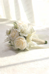 Artificial White Rose Hydrangea Cascade Wedding Flower Bouquets