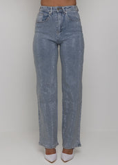 Forever Sparkle Diamante Straight Leg Jean - Blue