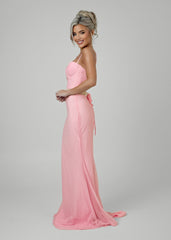 Secret Love Glitter Mesh Gown with Diamante Belt - Pink
