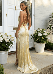 Worth Waiting For Cross Back Gown - Jacquard Yellow