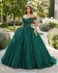 Appliques Dark Green Sweetheart Sleeveless Ball Gown Quinceanera Dress