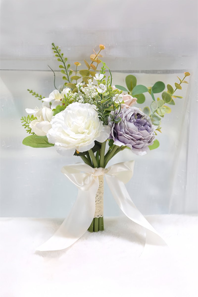 Artificial Rose Peony Cascade Wedding Flower Bouquets with Ribbons