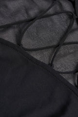 Lace-Up Balloon-Sleeve Mini Dress in Black
