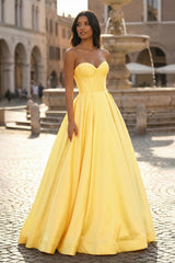 Ball Gown Sweetheart Satin Long Prom Dresses