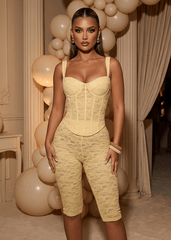 Time After Time Lace Capri Two Piece - Yellow